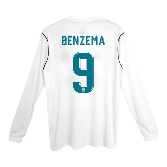 Camiseta Retro 2017/18 BENZEMA #9 Real Madrid Primera Equipación Manga Larga 2025/26