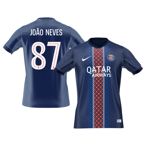 Calidad Premium Camiseta JOÃO NEVES #87 PSG 2025/26 Primera Equipación -Versión Hincha